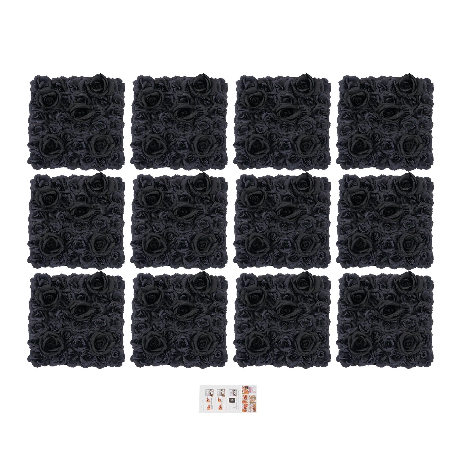 Gothic Style Black Rose Flower Wall Panels Artificial Floral Wedding Decor 12PCS