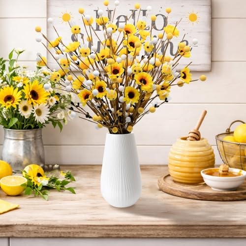 24Pcs Bee Artificial Branches with Sunflowers, Rustic Farmhouse Yellow Brown