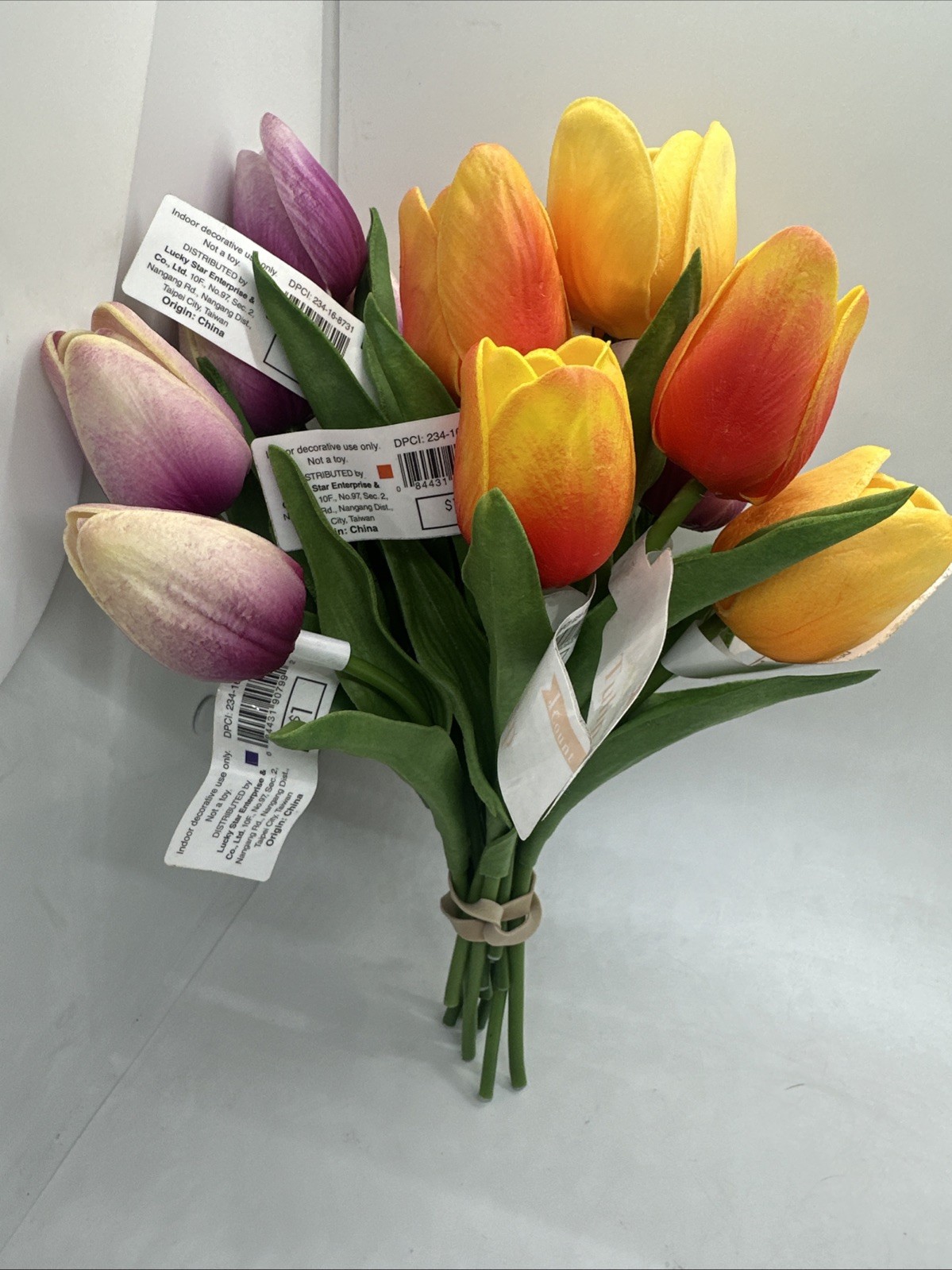 15 Artificial Tulips Flower “Real Touch” Stems w/ Flower & 2 Leaves Assorted