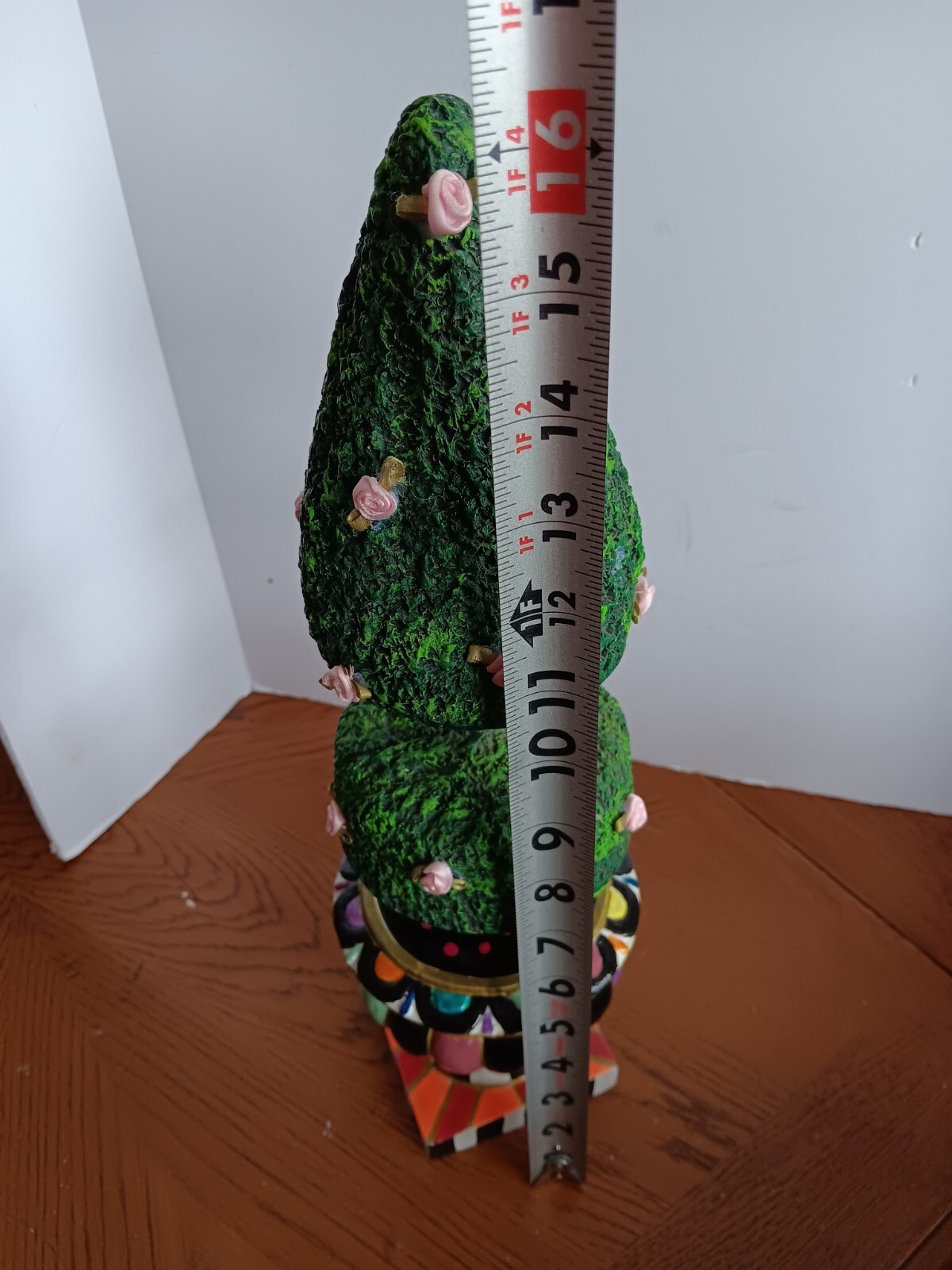 Whimsical Hand Painted Topiary w/ silk roses in Colorful Urn