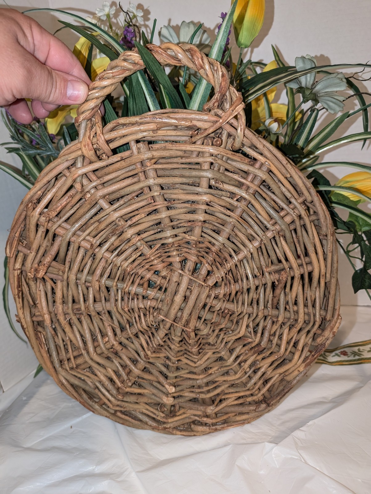 Handmade Lavender & Many Mixed Artificial Flowers Hanging Wall Basket 25”