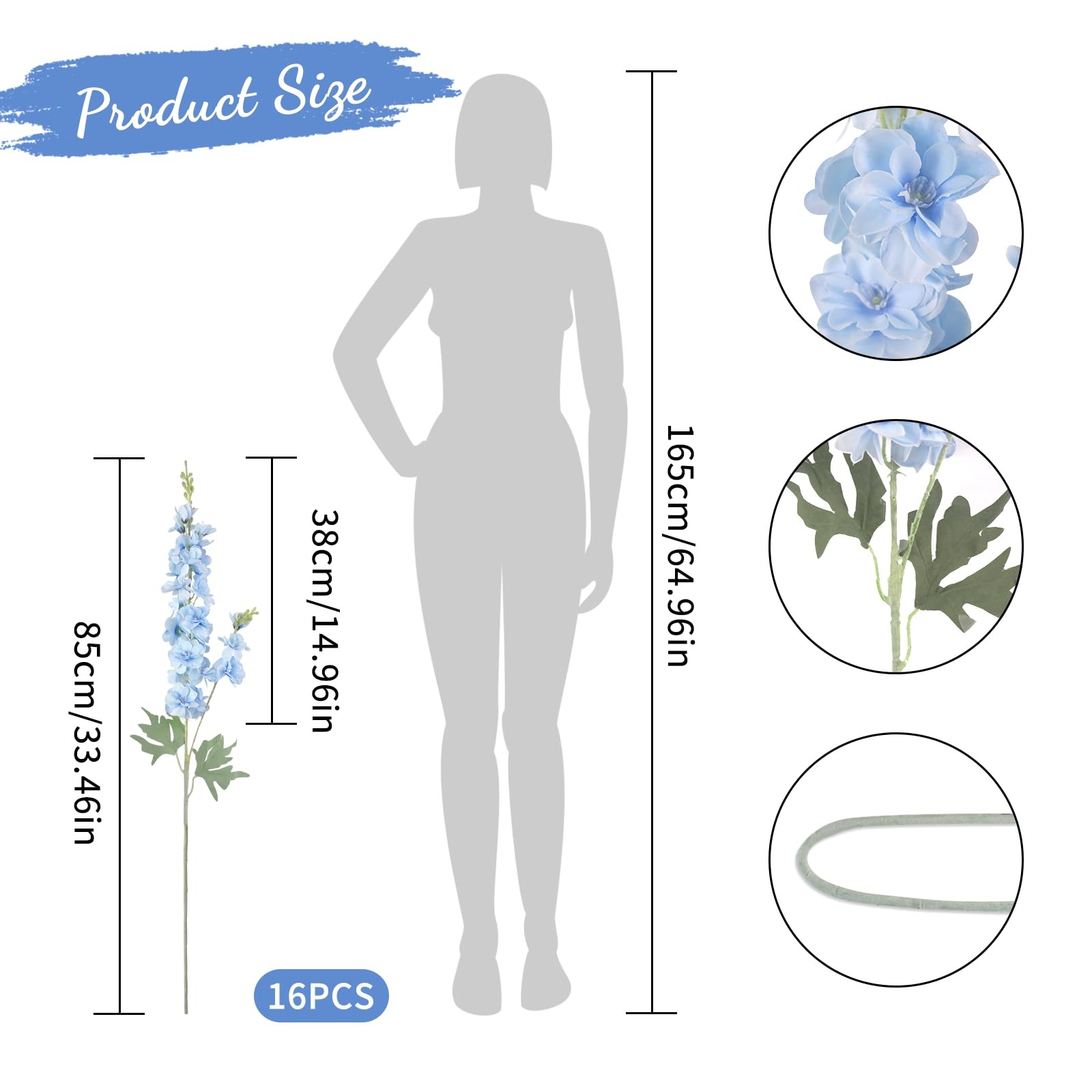 COEWUR 16Pcs Light Blue Delphinium Artificial Flower 33.5” Faux Flowers Long…