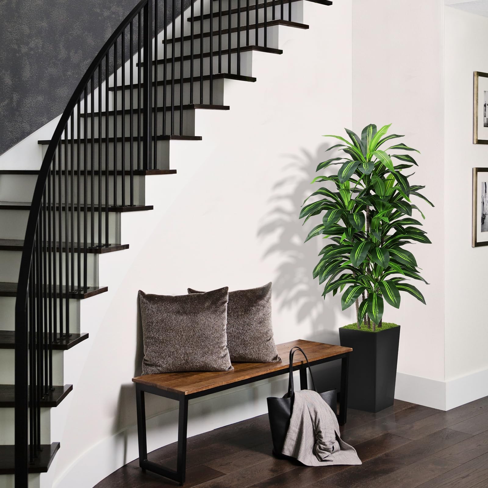 Artificial Dracaena Tree 5FT – Fake with Black Tall Planter – 5ft,