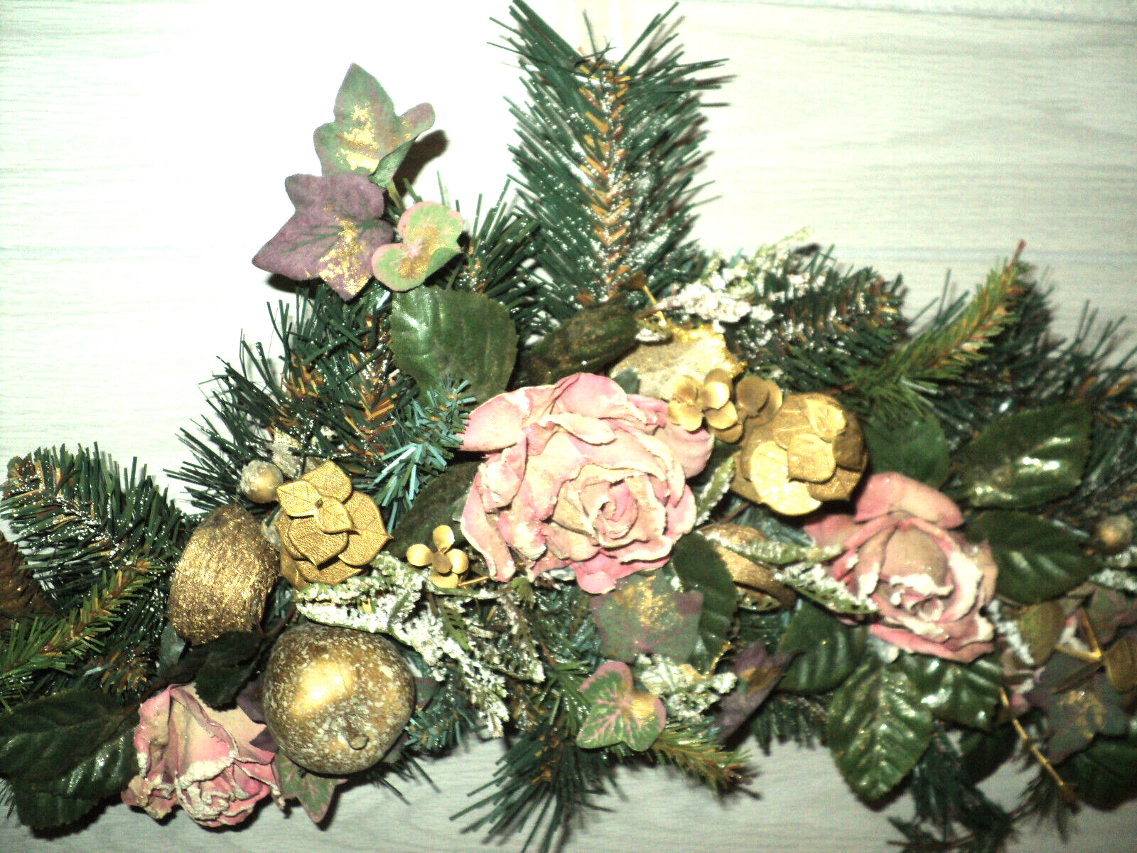 Home Interiors Wall Swag Pink Roses, Pinecones, Apples, Eucalyptus, Bird’s Nests
