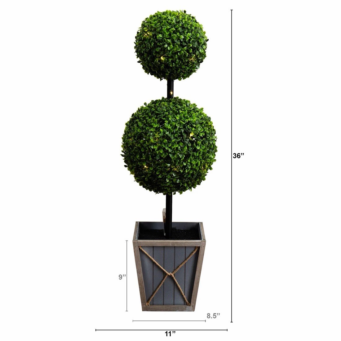 3’ UV Resistant Artificial Double Ball Boxwood Topiary with LED (Indoor/Outdoor)