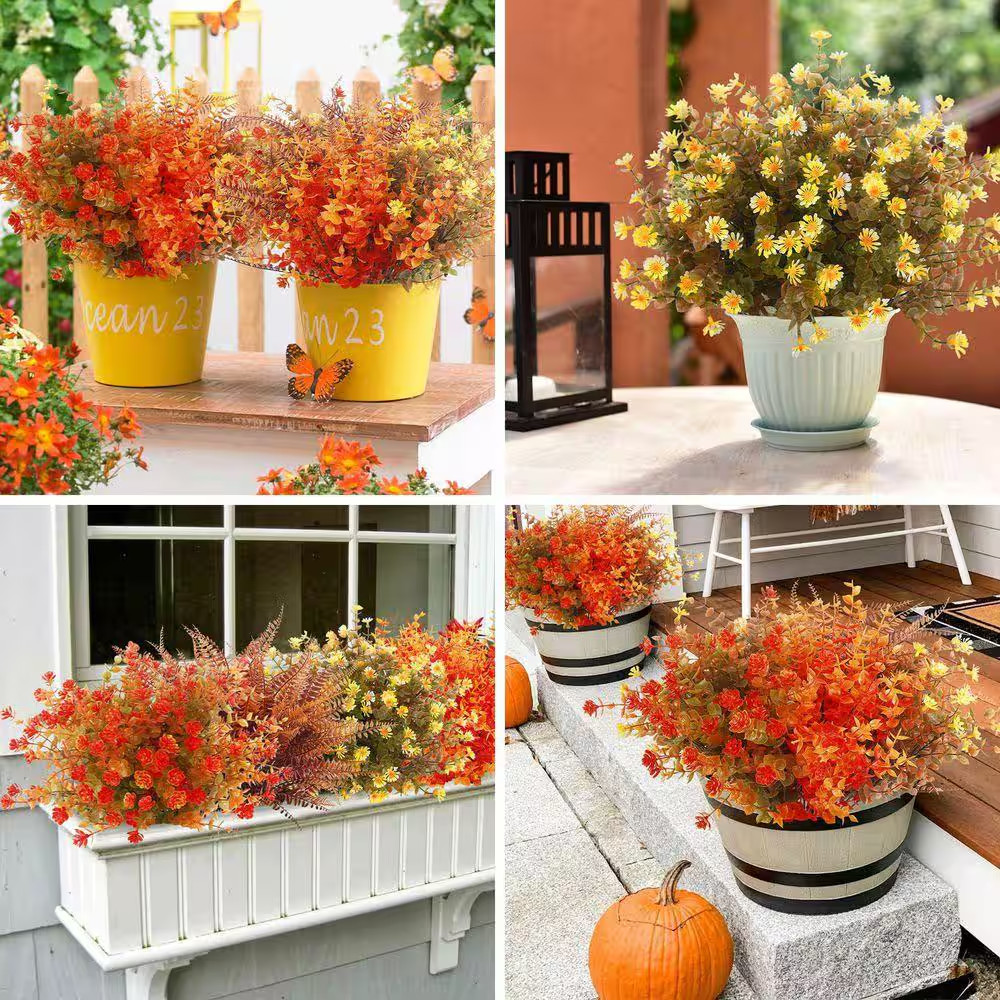 0.10 in In. H Multicolor Artificial Fall Flowers Fern Plants Set of 24-Bundles f