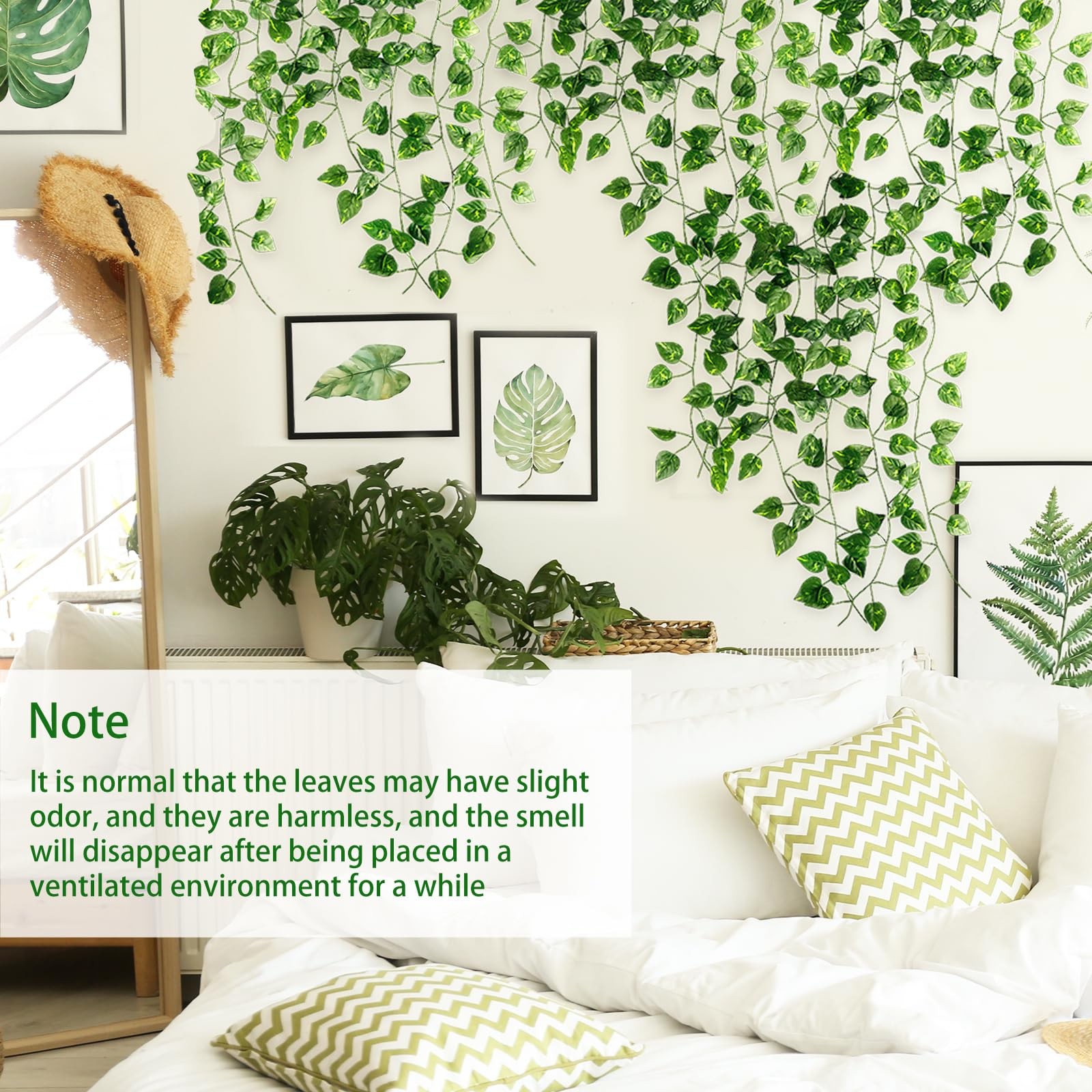 Fake Vines for Room Decor 48pcs Fake Ivy Greenery Garland Wall Decor (Pothos)