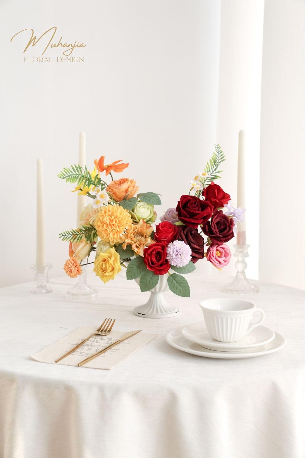 38 PCS Rainbow Artificial Fake Silk Flowers Box Set DIY Wedding Bridal Bouquet