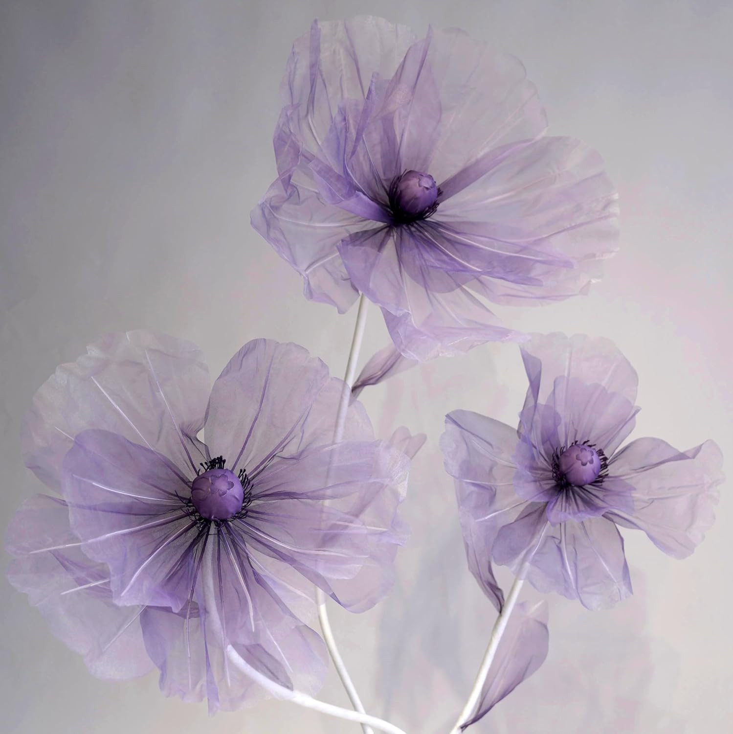 Purple Giant Silk Flowers – 3-Head Artificial Decor for Weddings & Parties