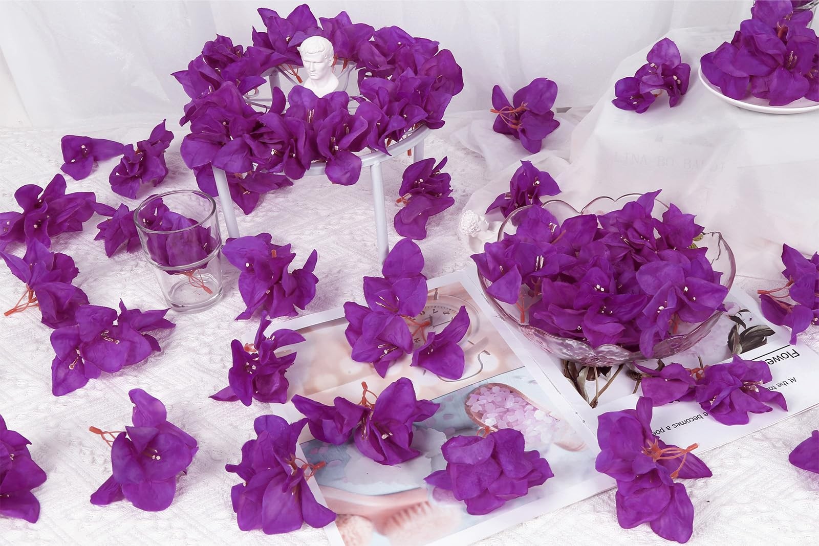 Bougainvillea Artificial Flowers,50PCS Mini Purple Flower Heads Realistic Sil…