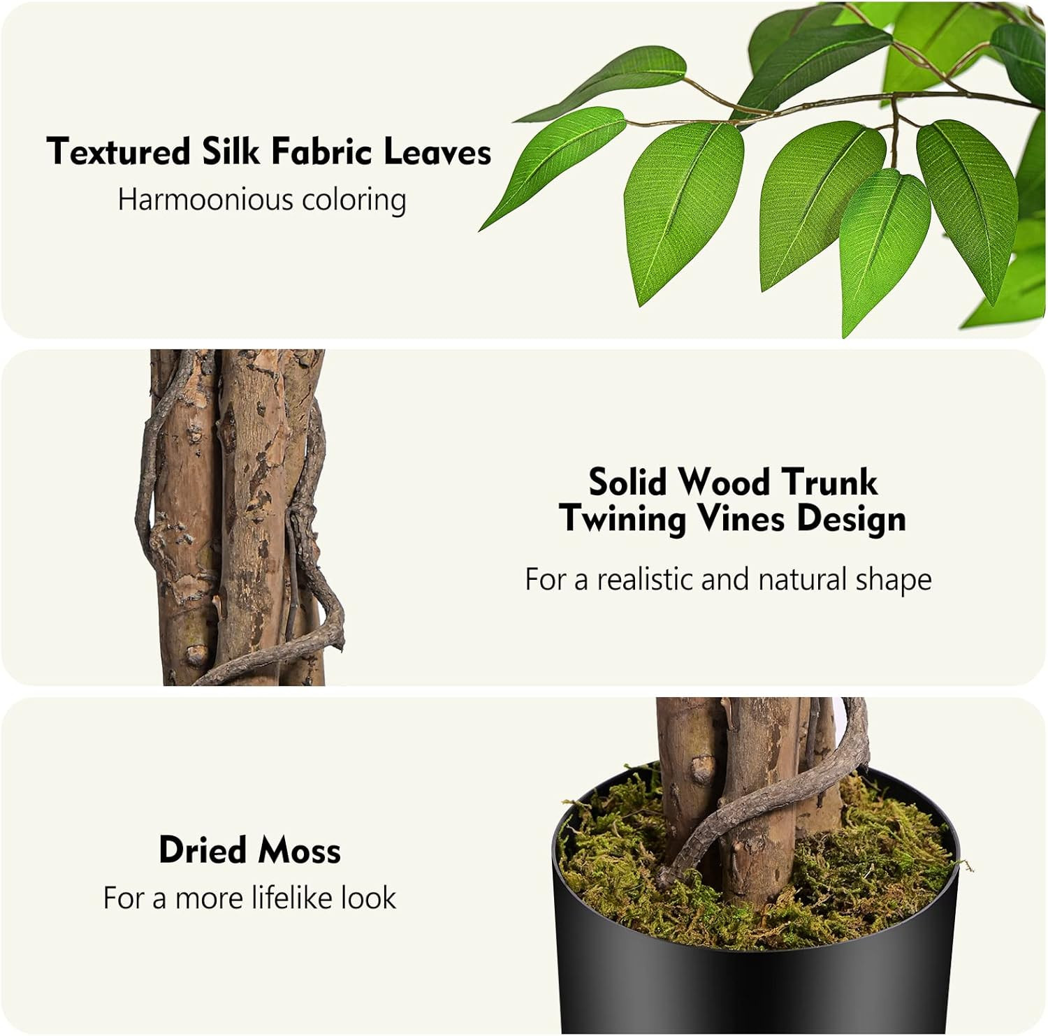 6.2Ft Lifelike Ficus Artificial Tree with Curved Trunks for Indoor Decor