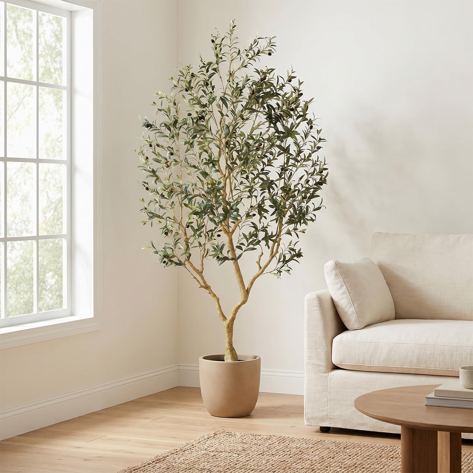 Olive Trees Artificial Indoor, 7FT Faux Olive Tree with Lifelike Branches and…