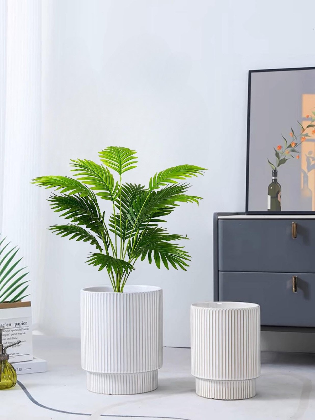 Artificial Areca Palm Plant Silk Fake Potted Faux Tree in Pot for Indoor Outd…