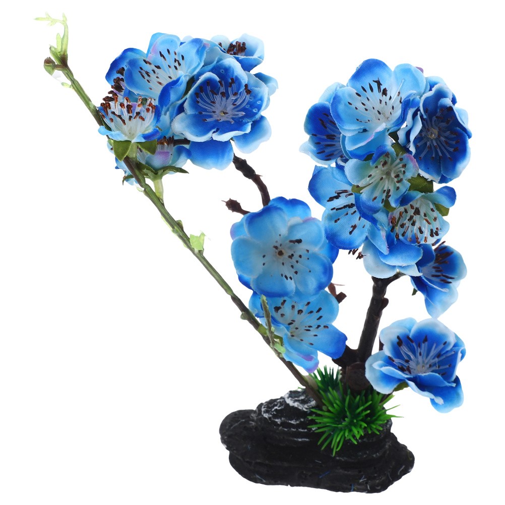 Reusable Sushi Serving Plate Artificial Flower Decor in Dark Blue
