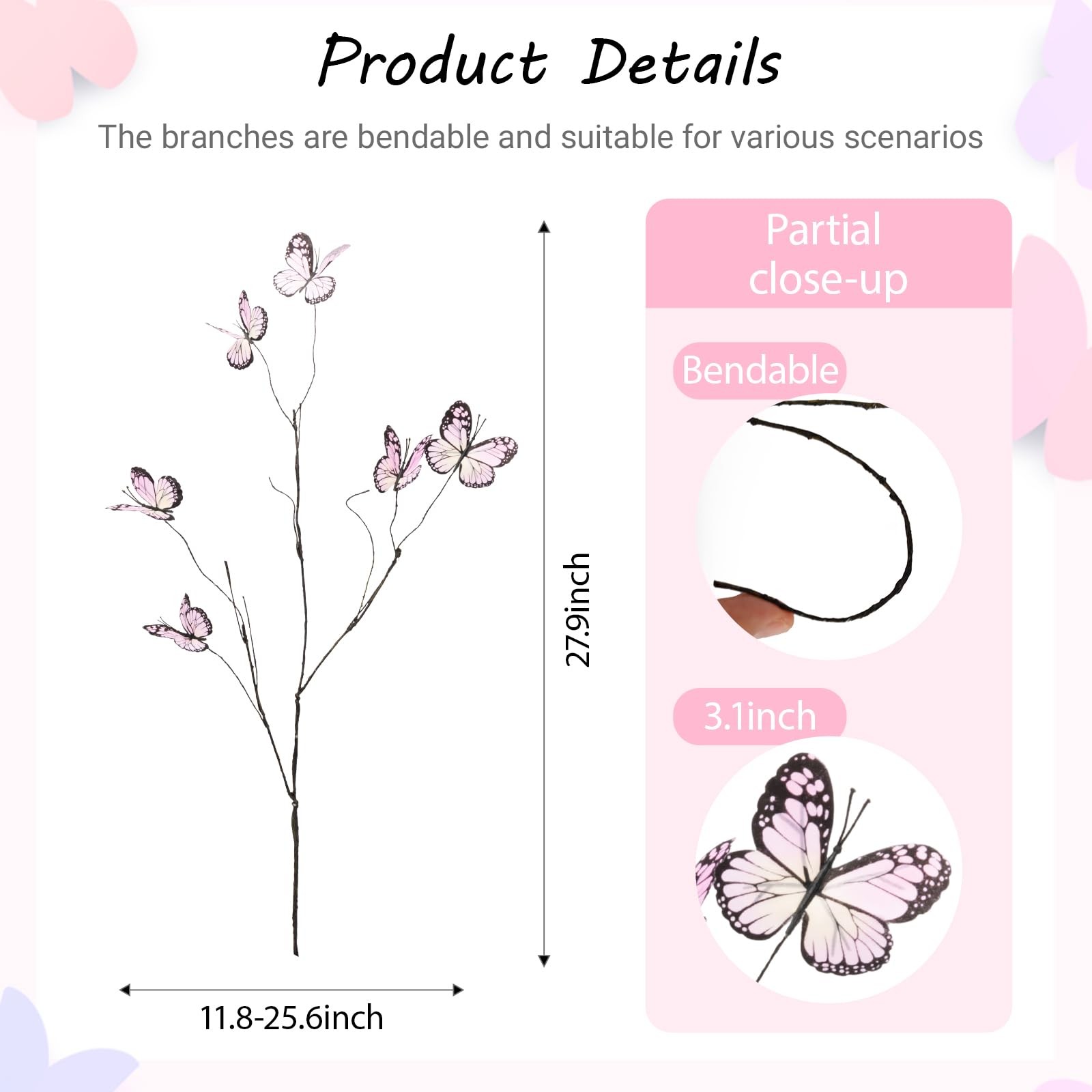 5 Pcs Artificial Butterfly Branches Butterflies for Crafts Willow Branches fo…