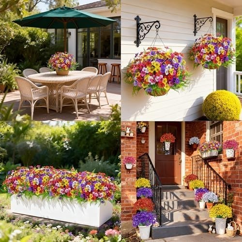 24 Bundles Artificial Flowers for Outdoors Fake Ferns UV Resistant Faux Spring
