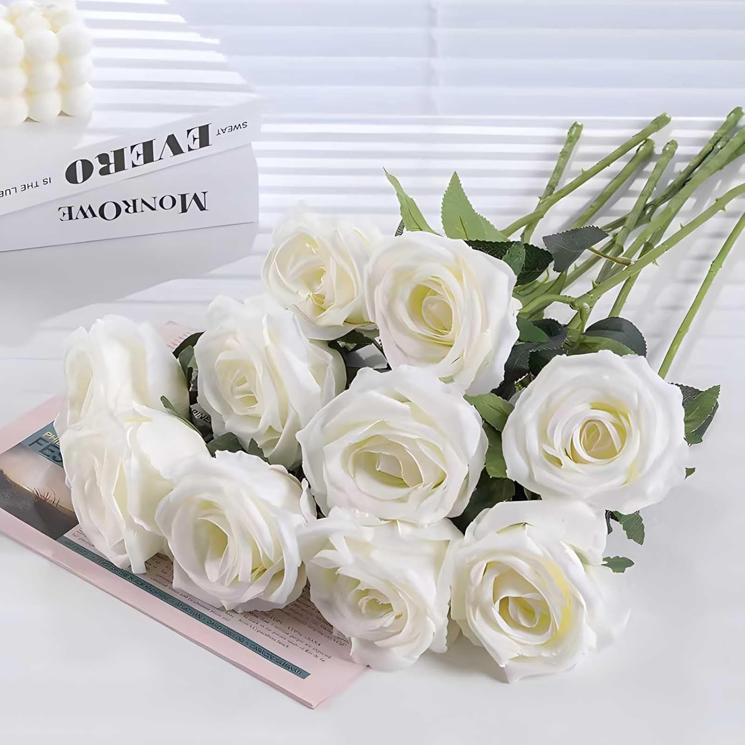 120 Pcs White Velvet Silk Roses for Weddings, Bouquets, and Home Decor
