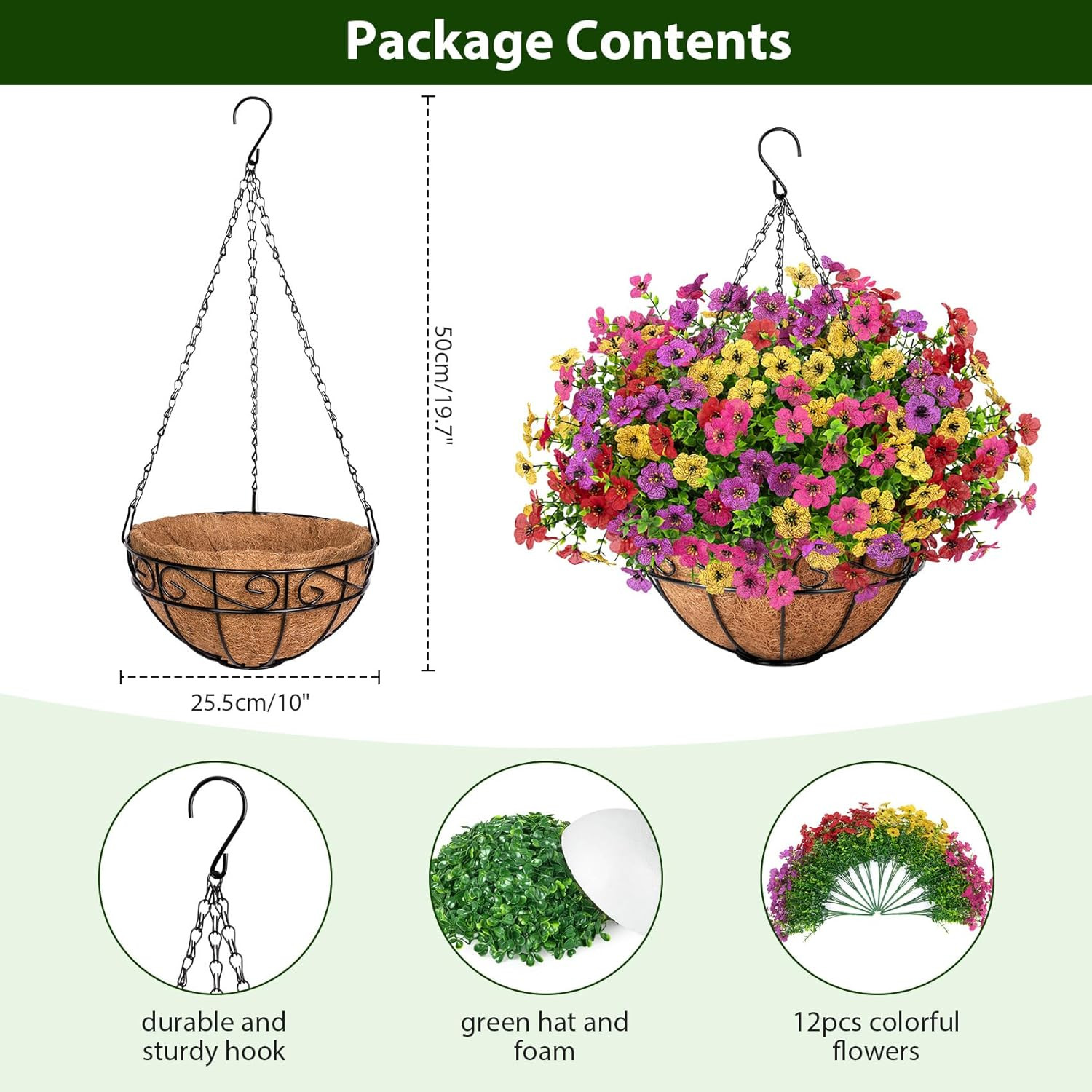 Artificial Hanging Flowers for Outdoors with Hanging Basket Fake Silk Flowers…