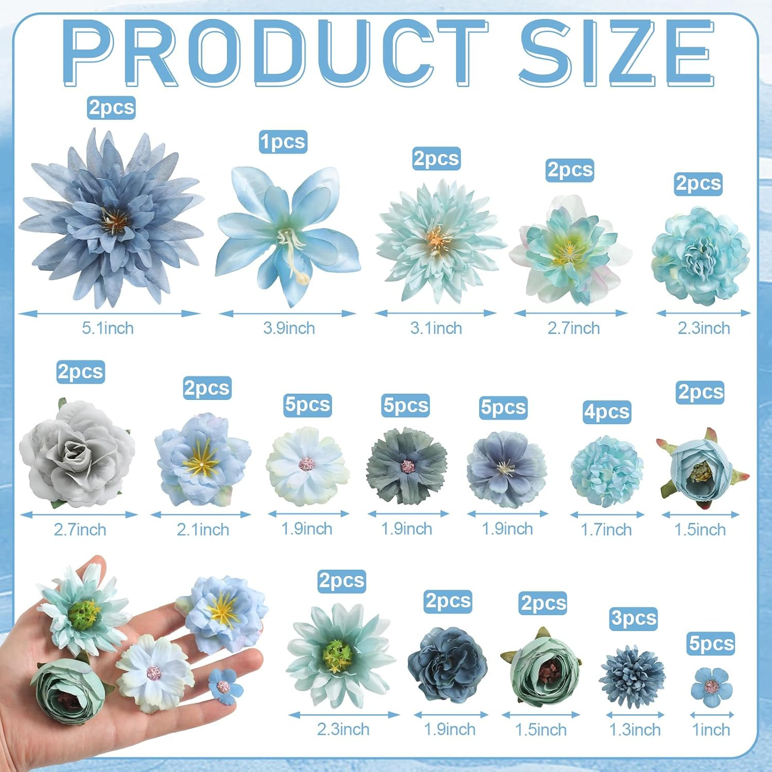 Artificial Flowers Heads Combo Blue Flowers Mix Silk Flowers Heads Bulk Faux Ros