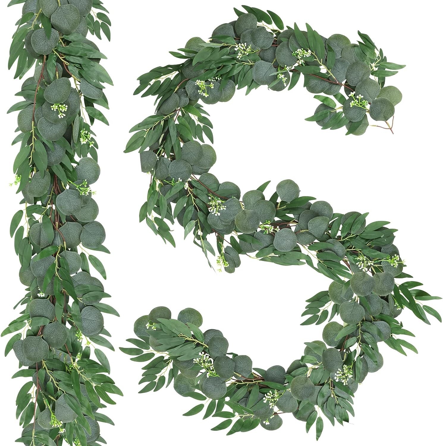 Artificial Eucalyptus and Willow Garland, 6 FT Fake Vine Greenery Leaves