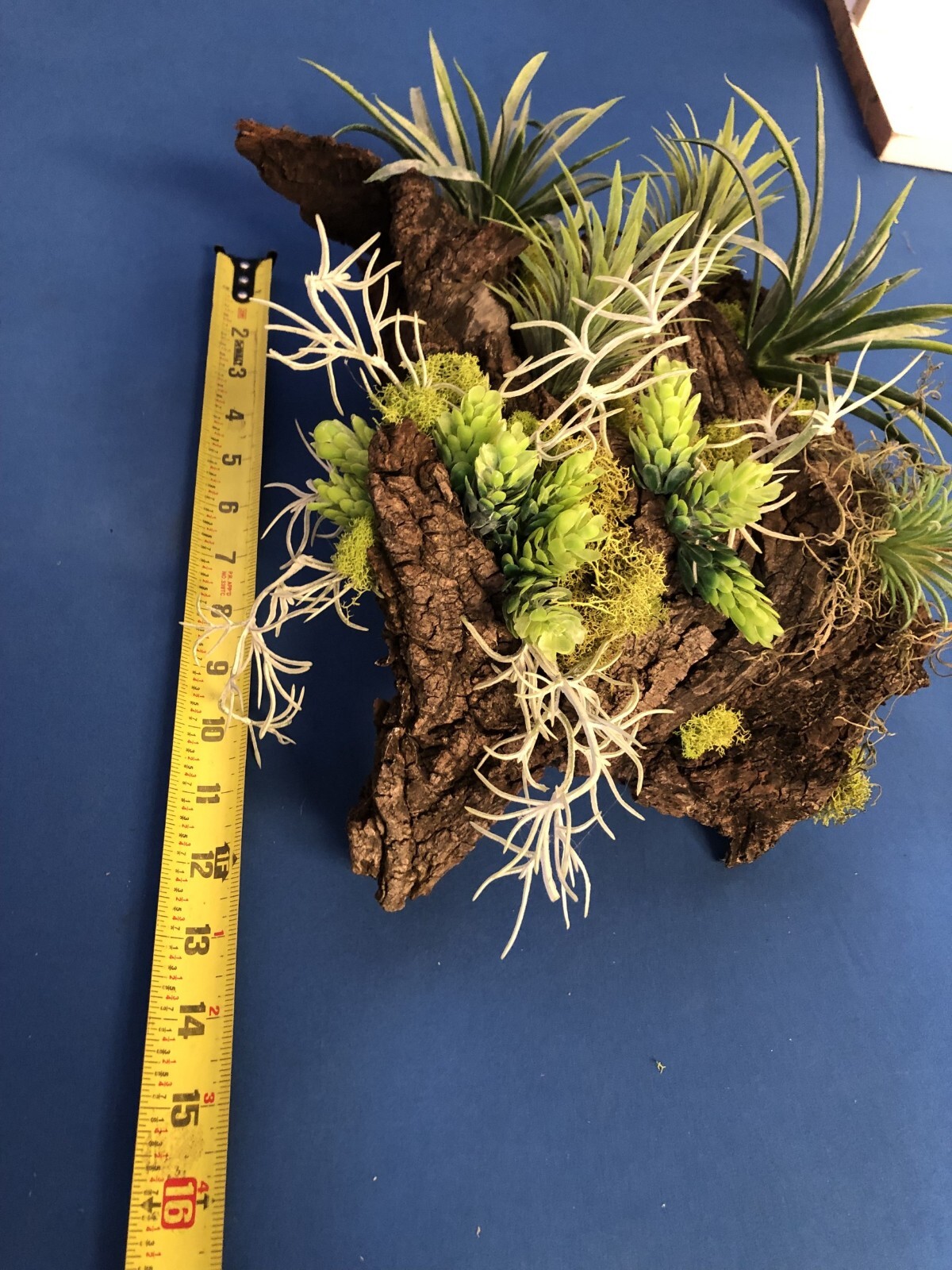 Artificial Succulent Air Plant Wall Art Home Office Mounted on Real Wood Bark