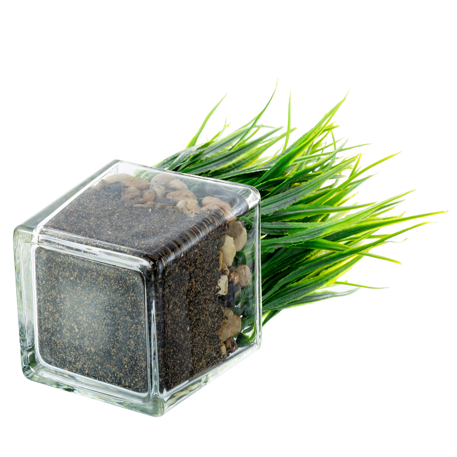 Decorative Potted Greenery Plant in Tabletop Planter Artificial Grass, Set of 2