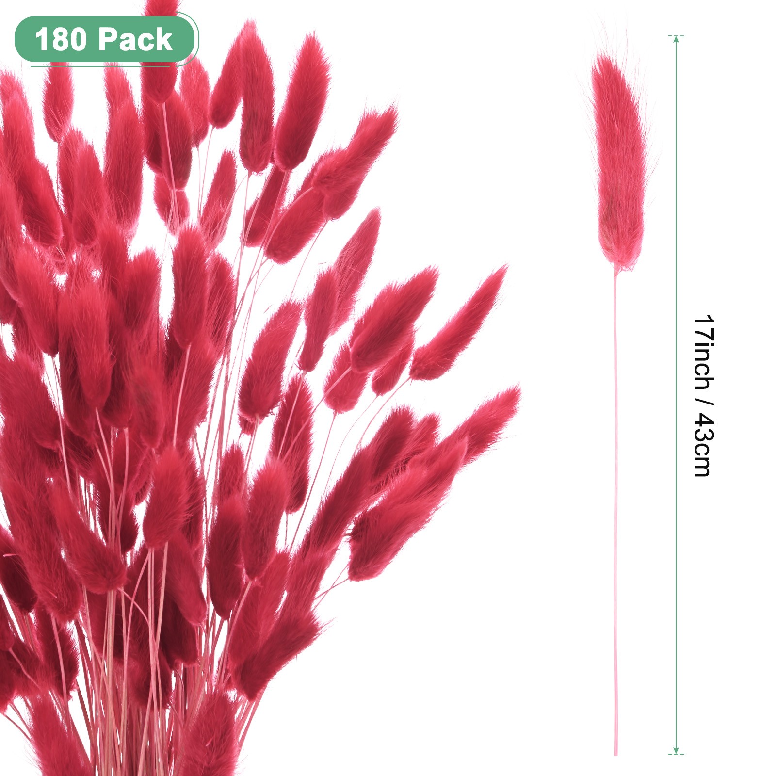 180-Pack Bunny Tails Grass 17 Inch for Home Decor/Wedding [Dark Red Brown]