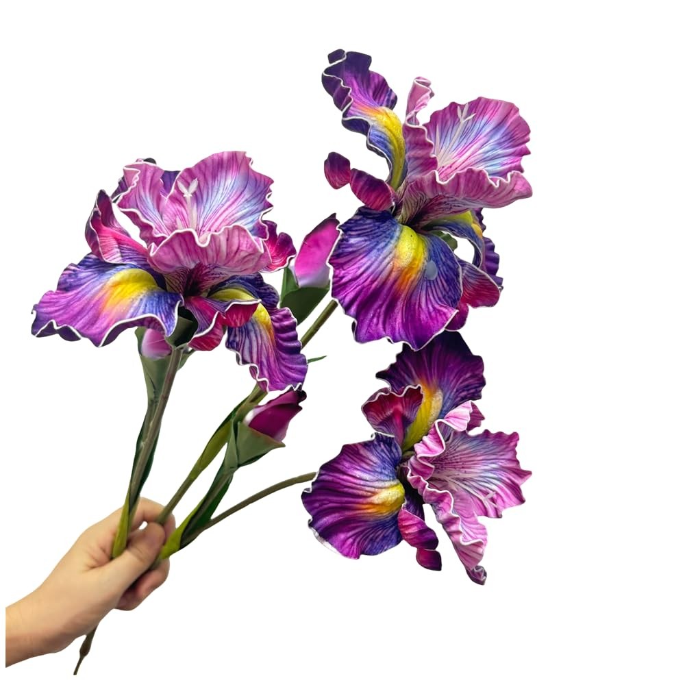 3pcs 18″Artificial Iris Flower PU Flower Heads,Real Touch Artificial Flowers …