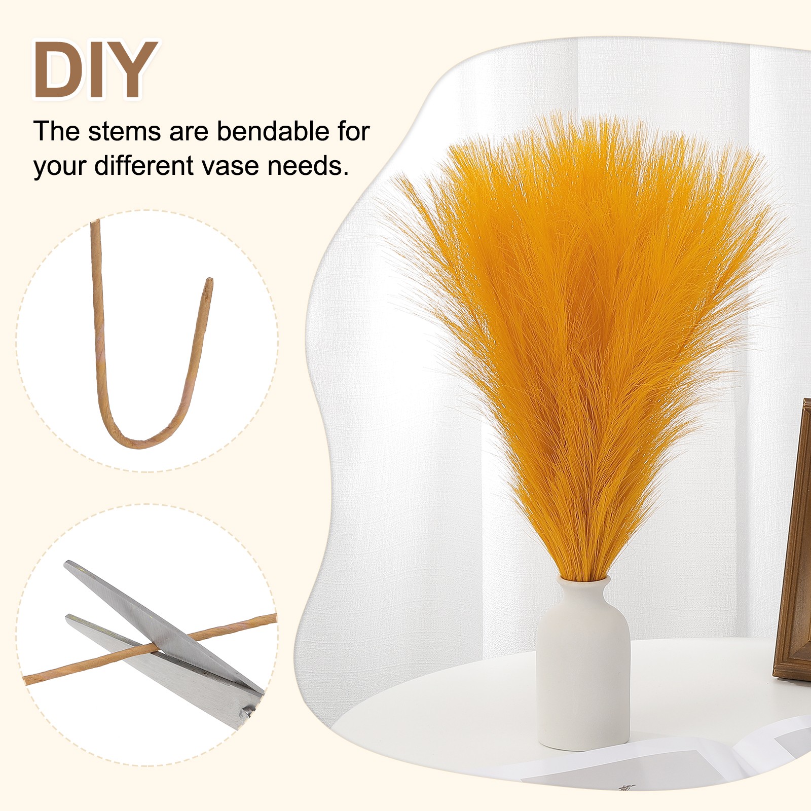 17.7in Pampas Grass Decor, 50pcs Artificial Pampas Grass Bulk, Orange