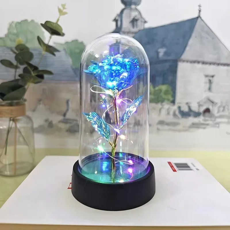 Eternal artificial rose with LED light, elegant foil flower decor gift