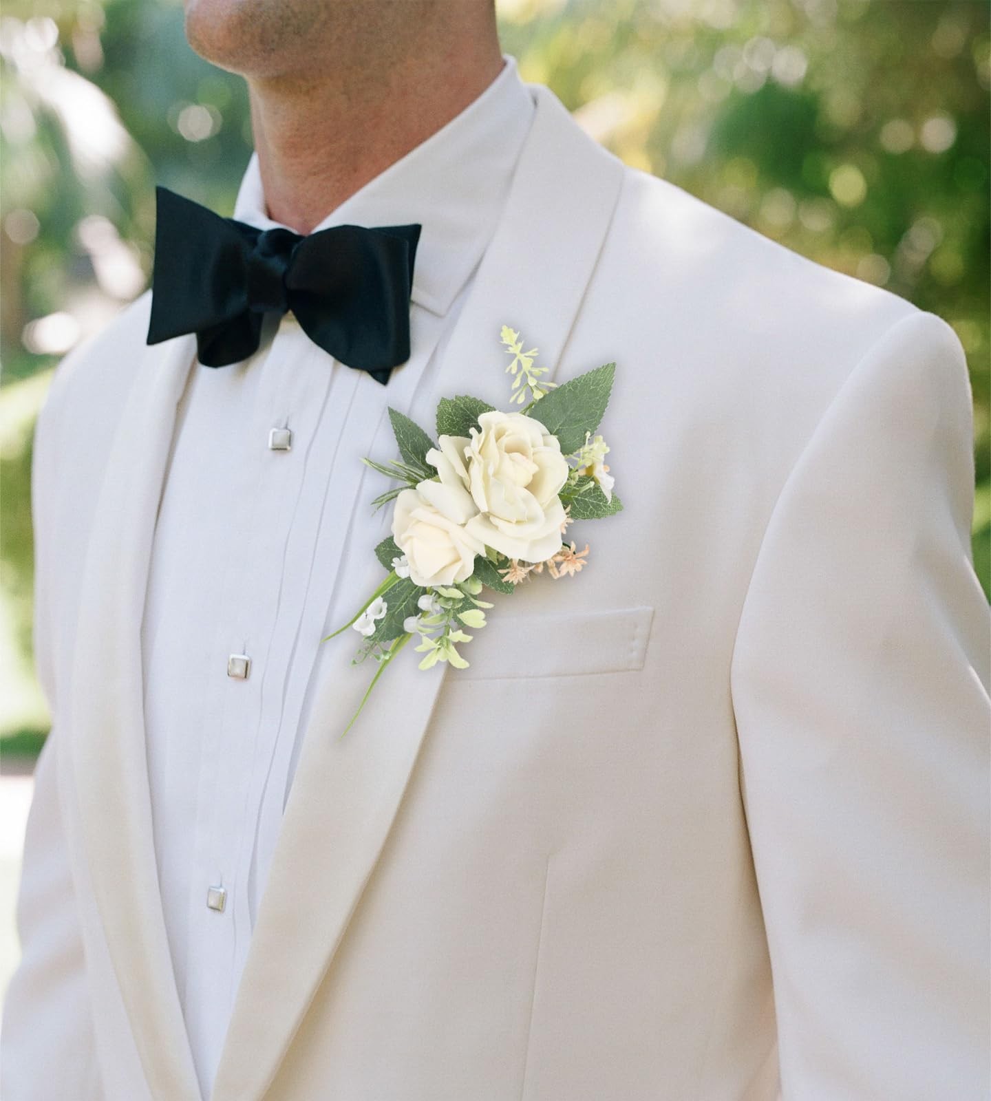 Wrist Corsage Boutonniere Set Ivory Rose Artificial Flowers Prom Wedding Decor