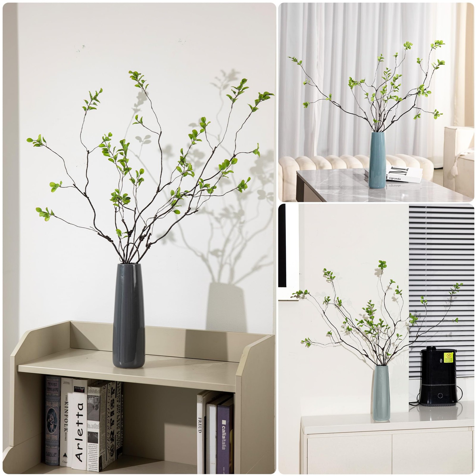 Faux Greenery Stems Branches for Vases, 4 Pcs Realistic Ficus Branches Fake E…