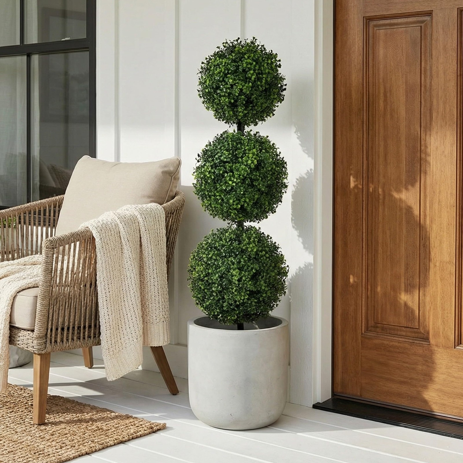 36″ Artificial Triple Ball Boxwood Topiary Tree in Pot | Indoor/Outdoor Decor, R