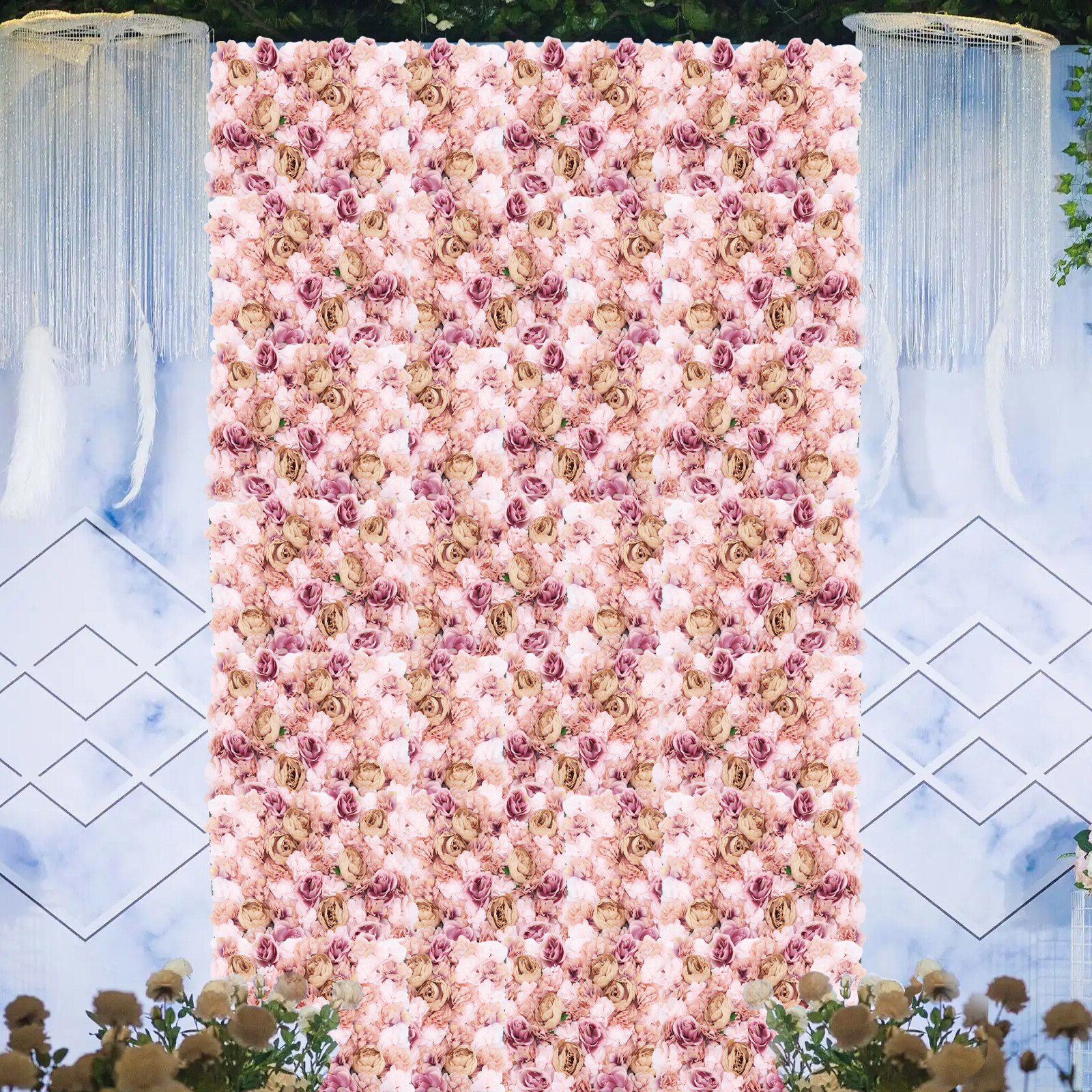 60x40cm Silk Rose Artificial Flower Wall Panel Wedding Party Backdrop Decoration