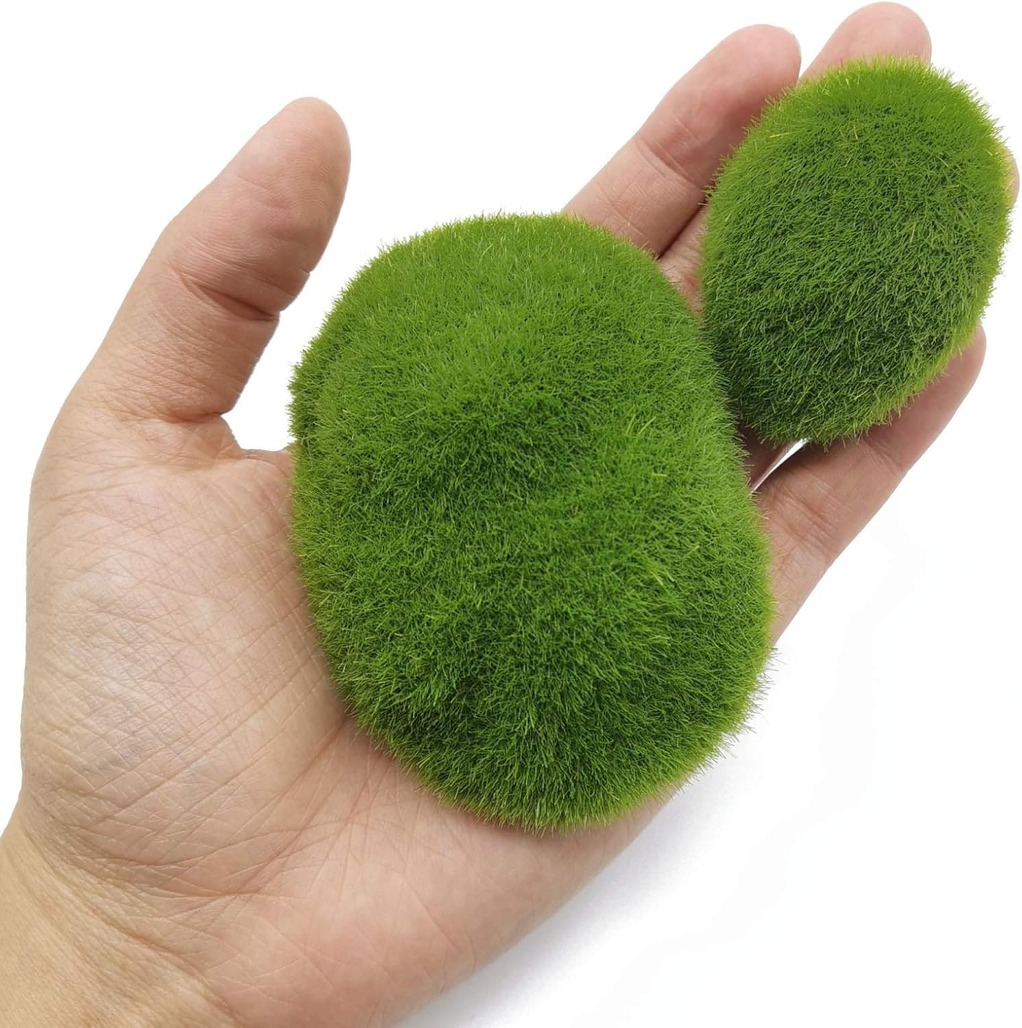 40PCS 4 Size Artificial Moss Rocks Decorative, Green Moss Balls,Moss Stones,