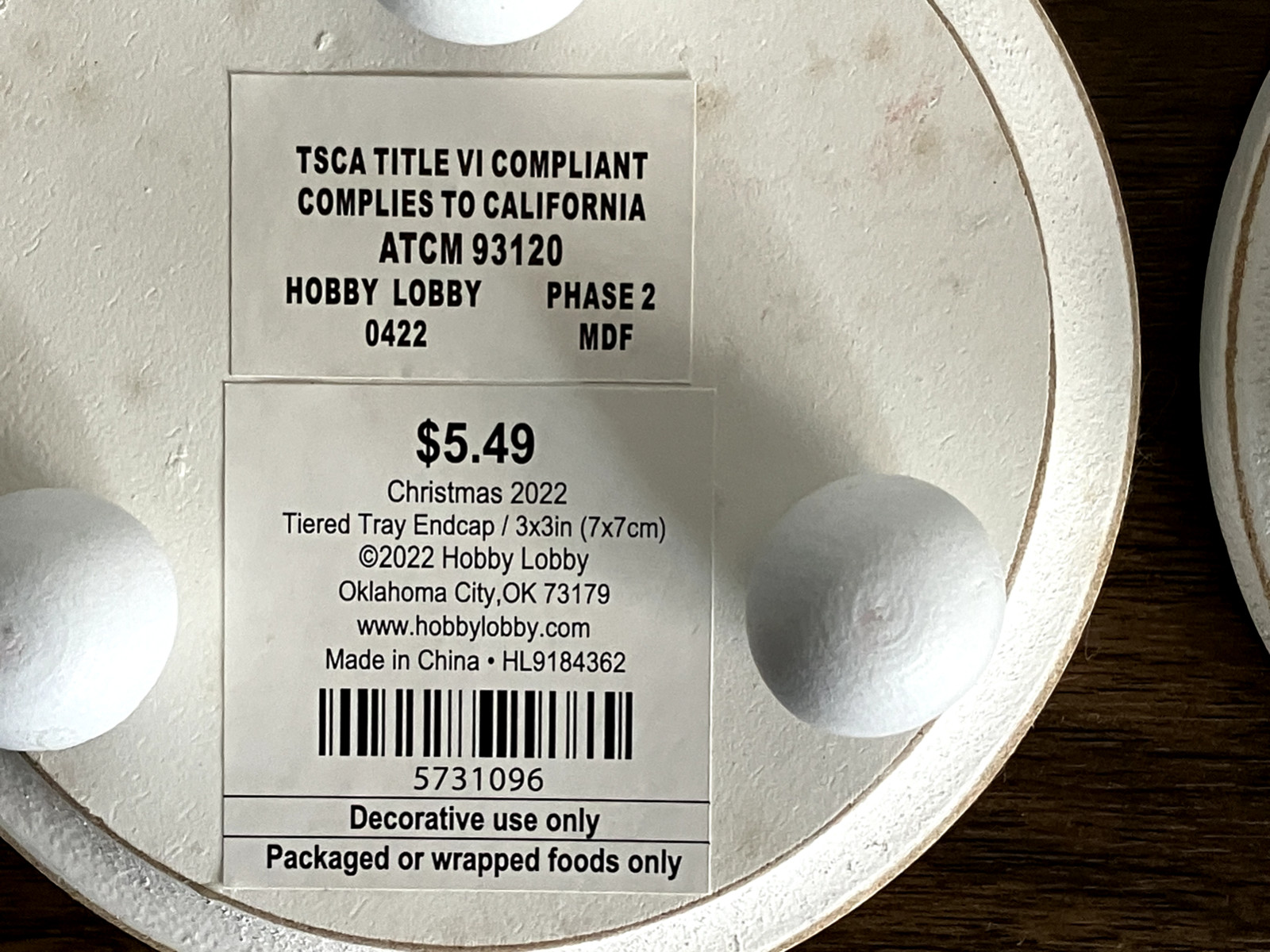 NOS “HOBBY LOBBY” PAIR OF 2 TIERED TRAY WOOD ENDCAPS, 4 INCH IN DIAMETER