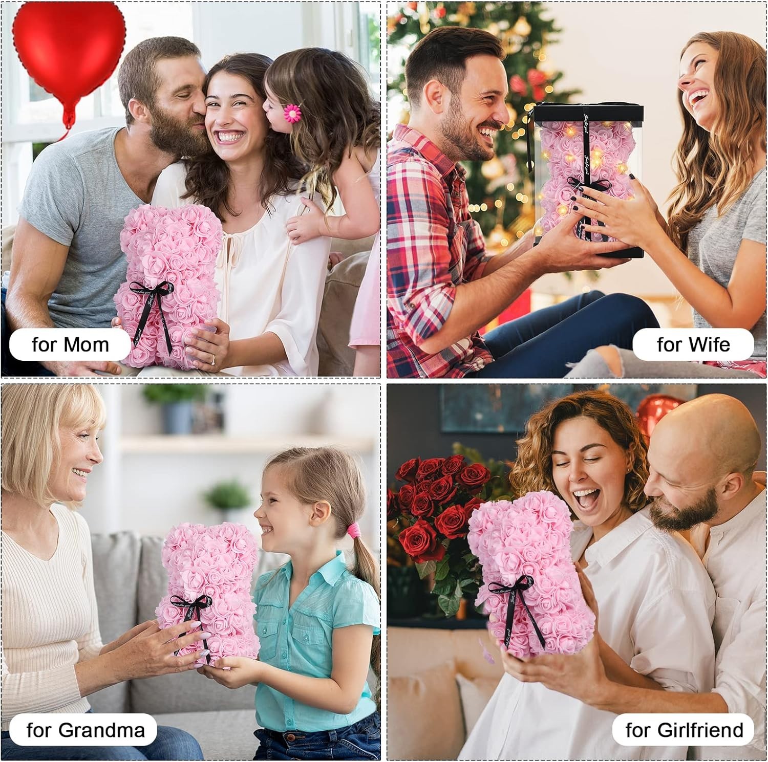 Rose Bear Mother’s Day Flower Gifts for Mom Grandma, Rose Teddy Bear with Lig…