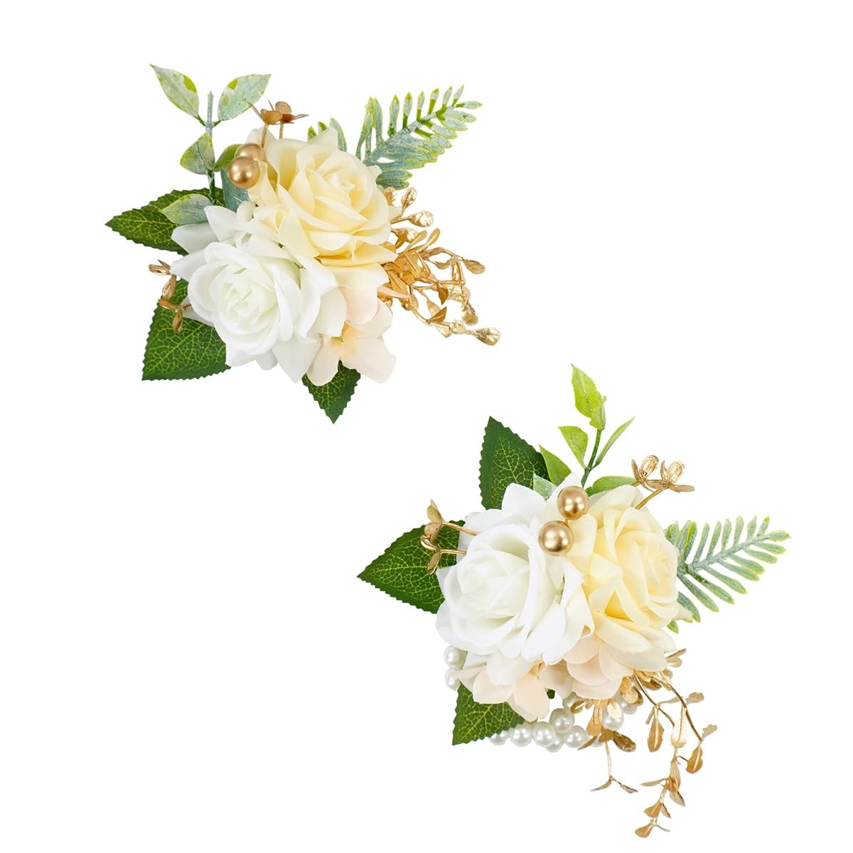 Champagne Corsage and Boutonniere Set for Wedding Prom, Artificial Rose Flowe…