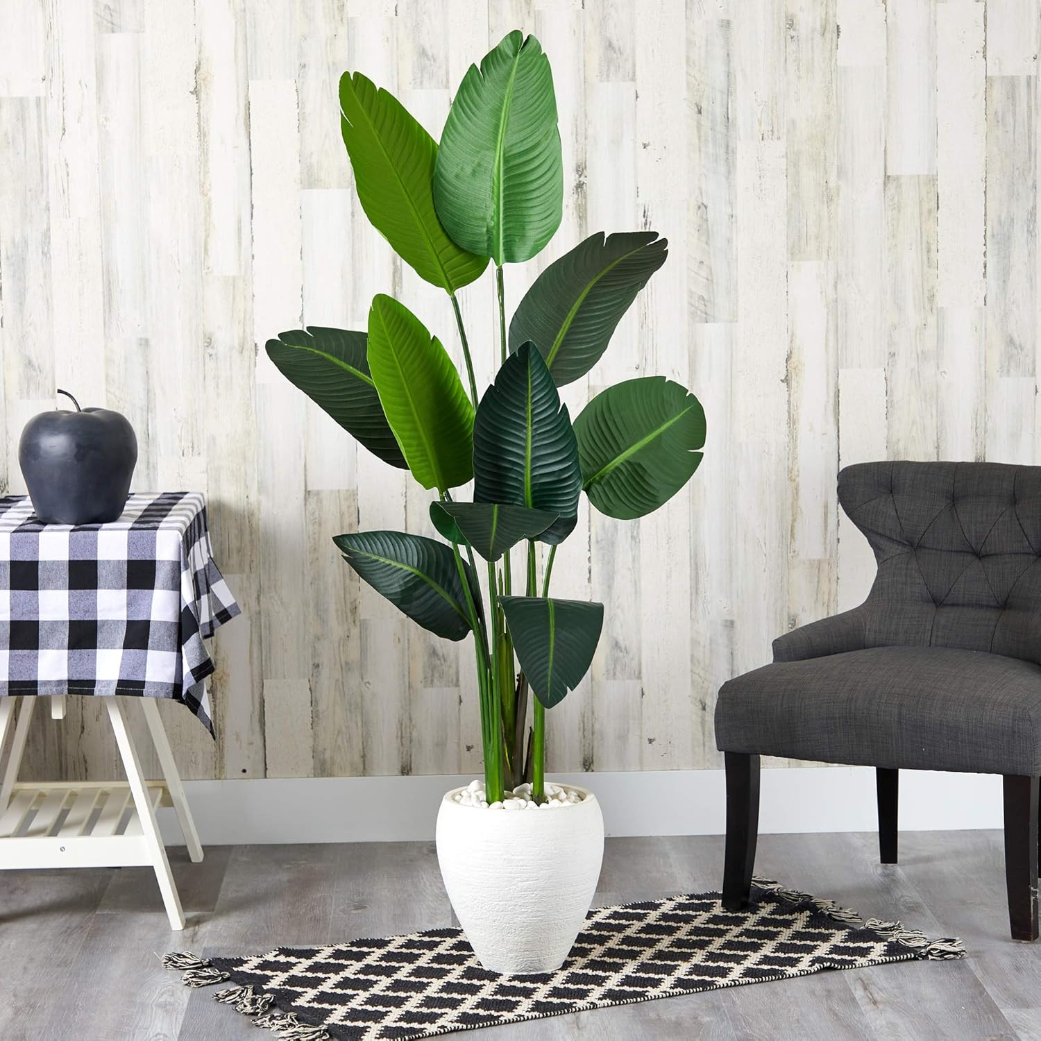 63″ Travelers Palm Artificial Tree in Elegant White Planter –
