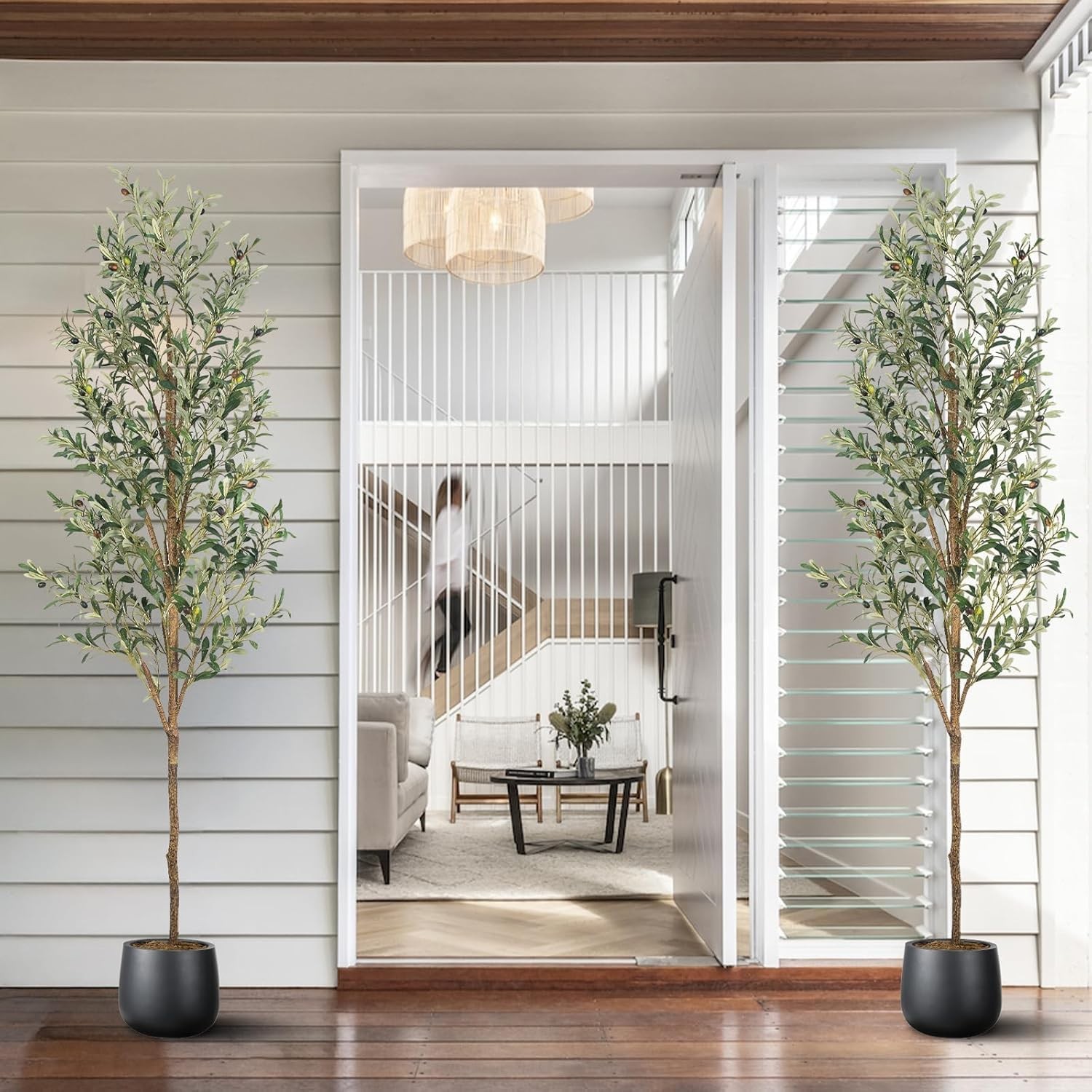 Artificial Fake Olive Tree 7FT Tall 2Pack Faux Silk Olive Tree for Home Livin…