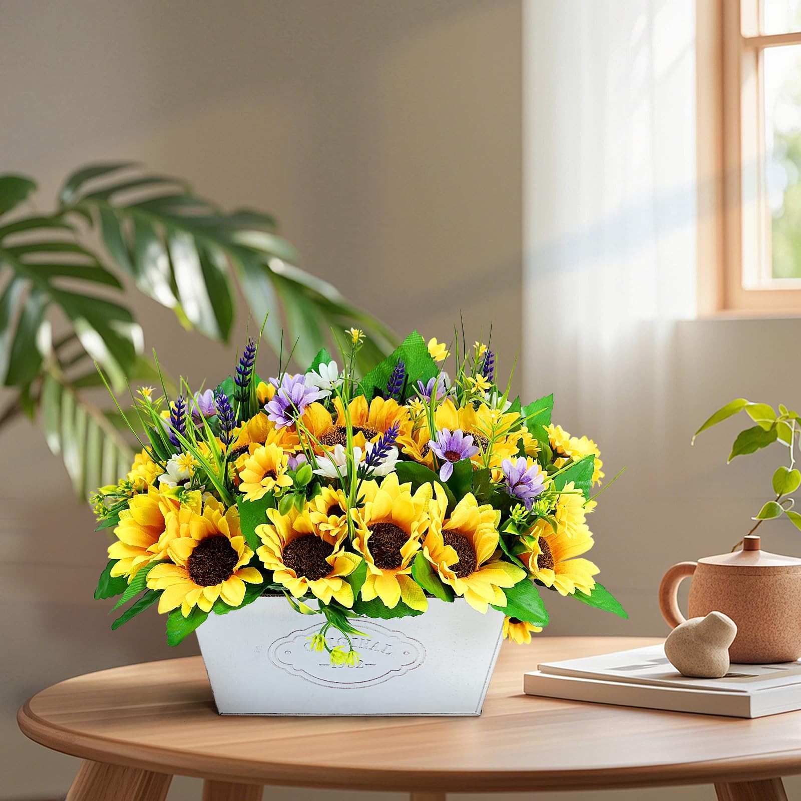 Scawim Pre-Made Sunflower Centerpieces for Tables, Farmhouse Artificial Sunflowe