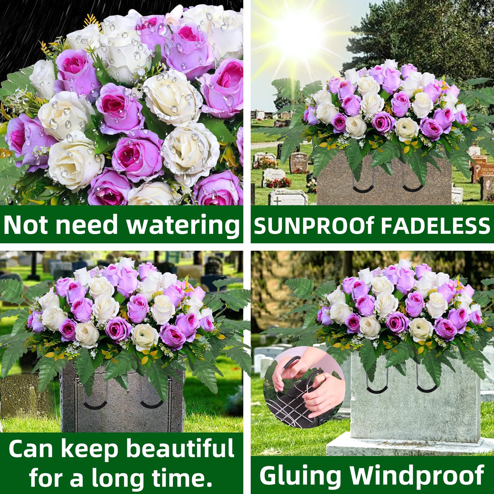 Artificial Cemetery Flower Saddles, Rose Headstone Flower Saddle Outdoor Grav…
