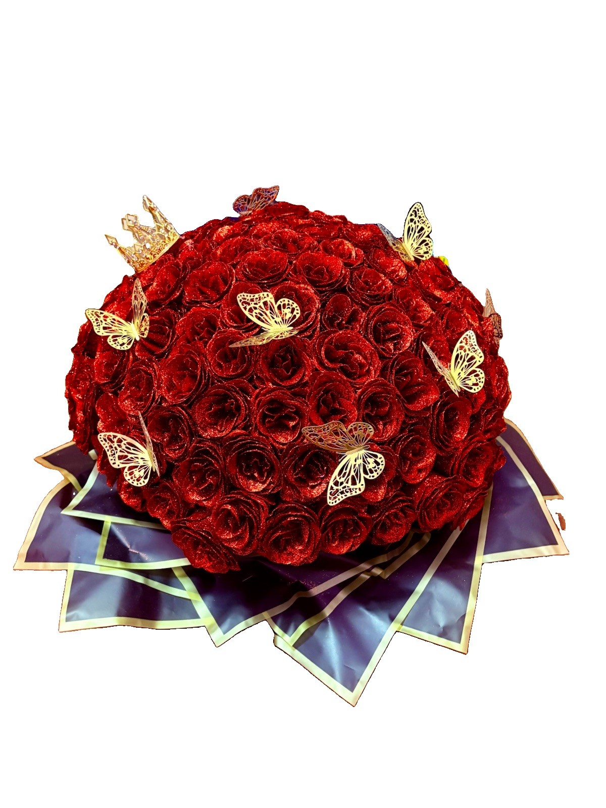 144 Artificial Red Roses Glitter Silk Flowers Bouquet Arrangement Eternal Crown