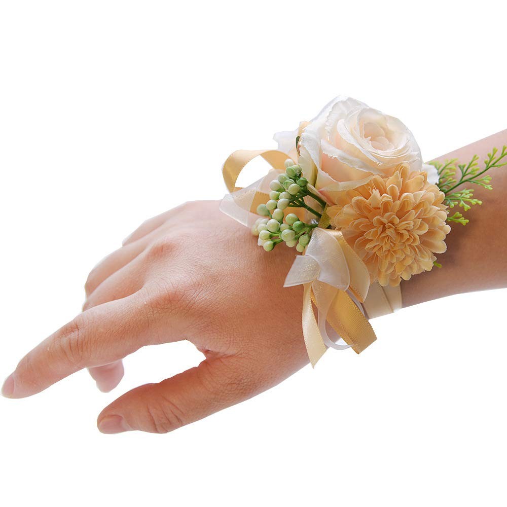 Rose Flower Wrist Corsage Boutonniere Set Handmade Artificial Corsage Set Bri…