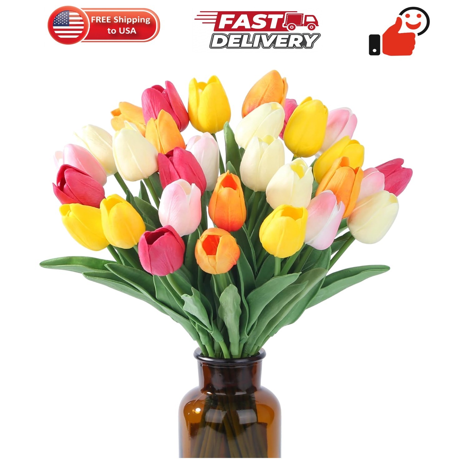 Fake Flowers Tulips Artificial PU Flower 15pcs Real Touch 14″ for Spring East…