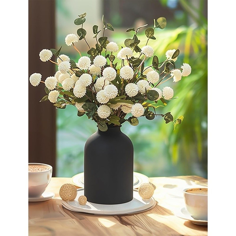 Artificial Kiku Flower Arrangement in Metal Vase Home Decor Centerpiece New