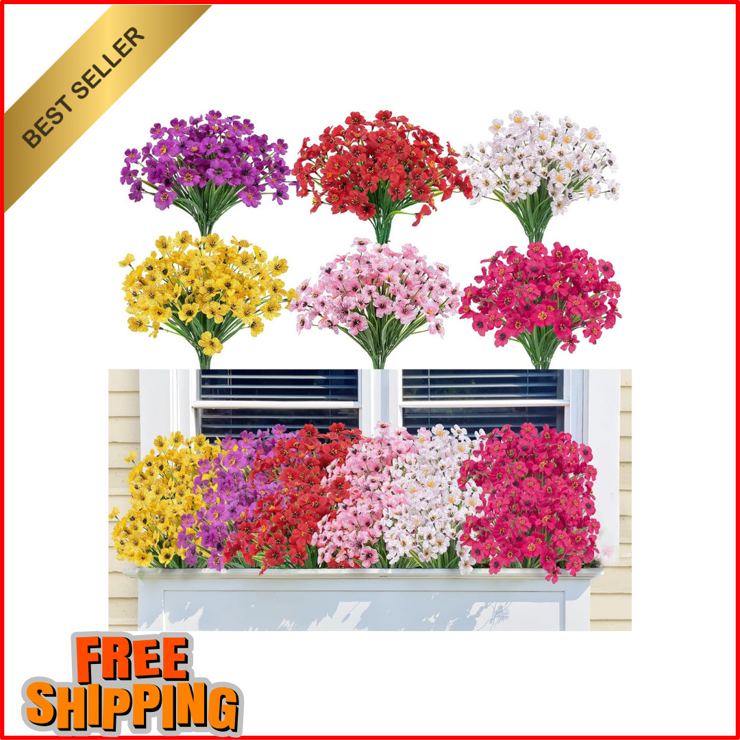 24 Bundles Artificial Flowers for Outdoors Decoration, UV Resistant Mixed Color