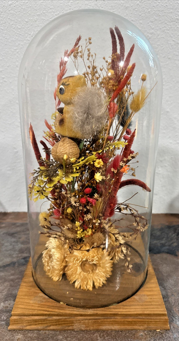 Vintage Roppolo Squirrel Diorama Dome – Mid-Century Floral Taxidermy style