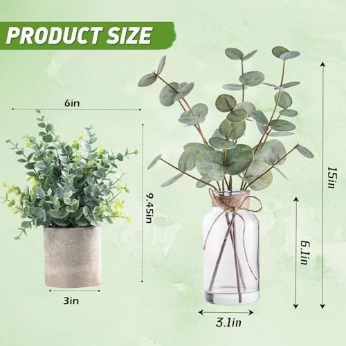 Artificial Eucalyptus Stems in Glass Vase with Faux Water, 15″ Green-2