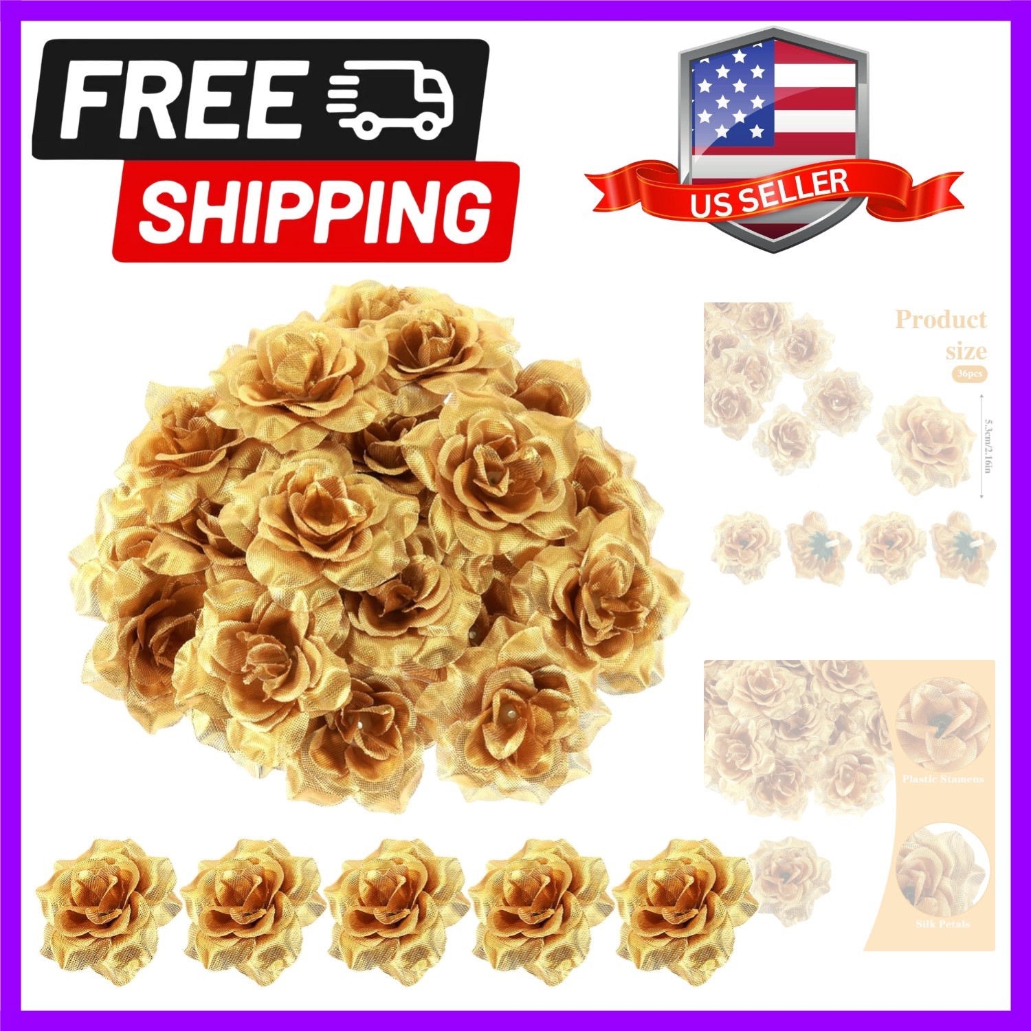 36 Pcs Gold Flowers Gold Roses Artificial Flowers for Centerpieces Silk Faux …